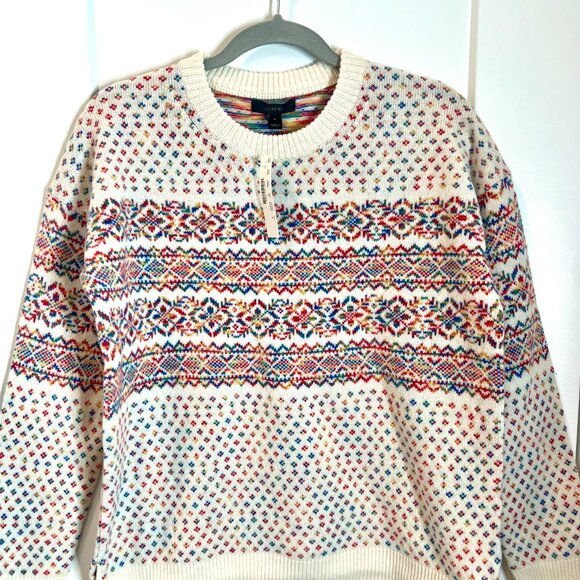 J. Crew Rainbow Fair Isle 100% Wool Crew Neck Chunky Long Sleeve Sweater S NWT - Picture 4 of 7